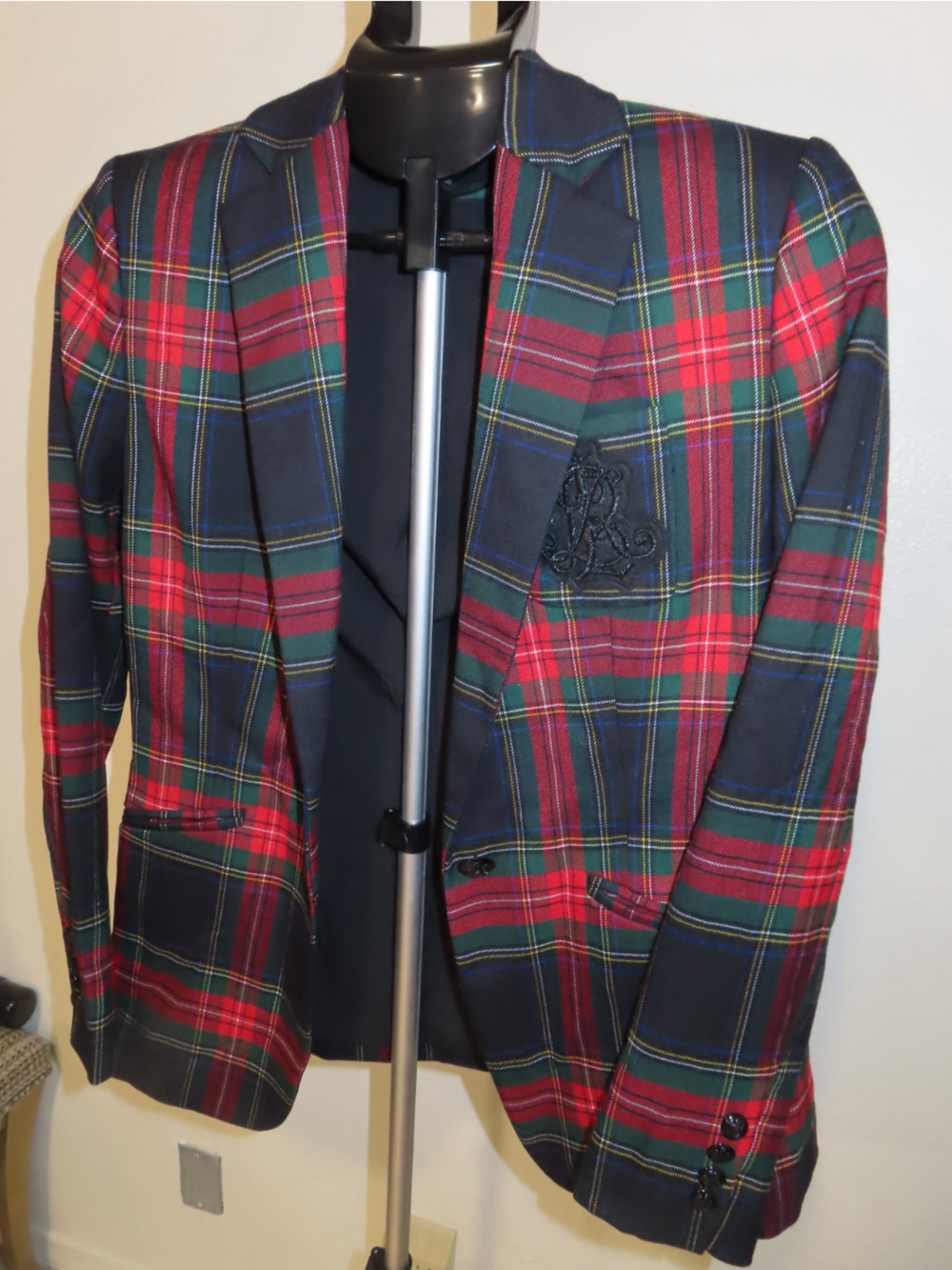 Ralph Lauren Women Red & Navy Tartan Plaid Blazer